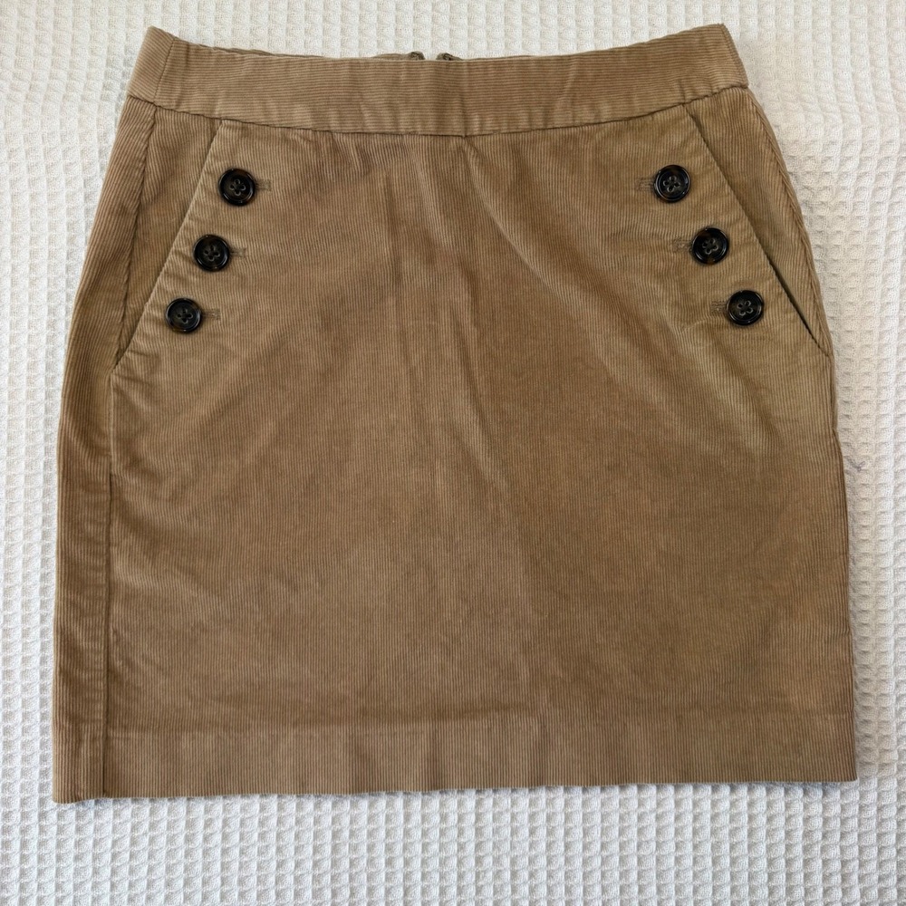 Banana Republic Petite 00P Corduroy Mini Skirt Tan Brown Stretch Button Detail